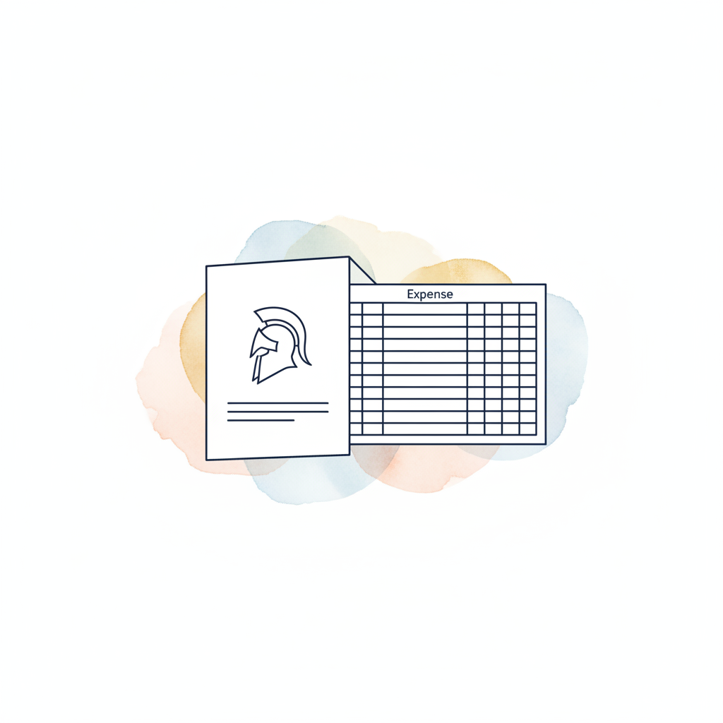 Watercolour illustration of an Amex credit card statement being unfolded into a spreadsheet