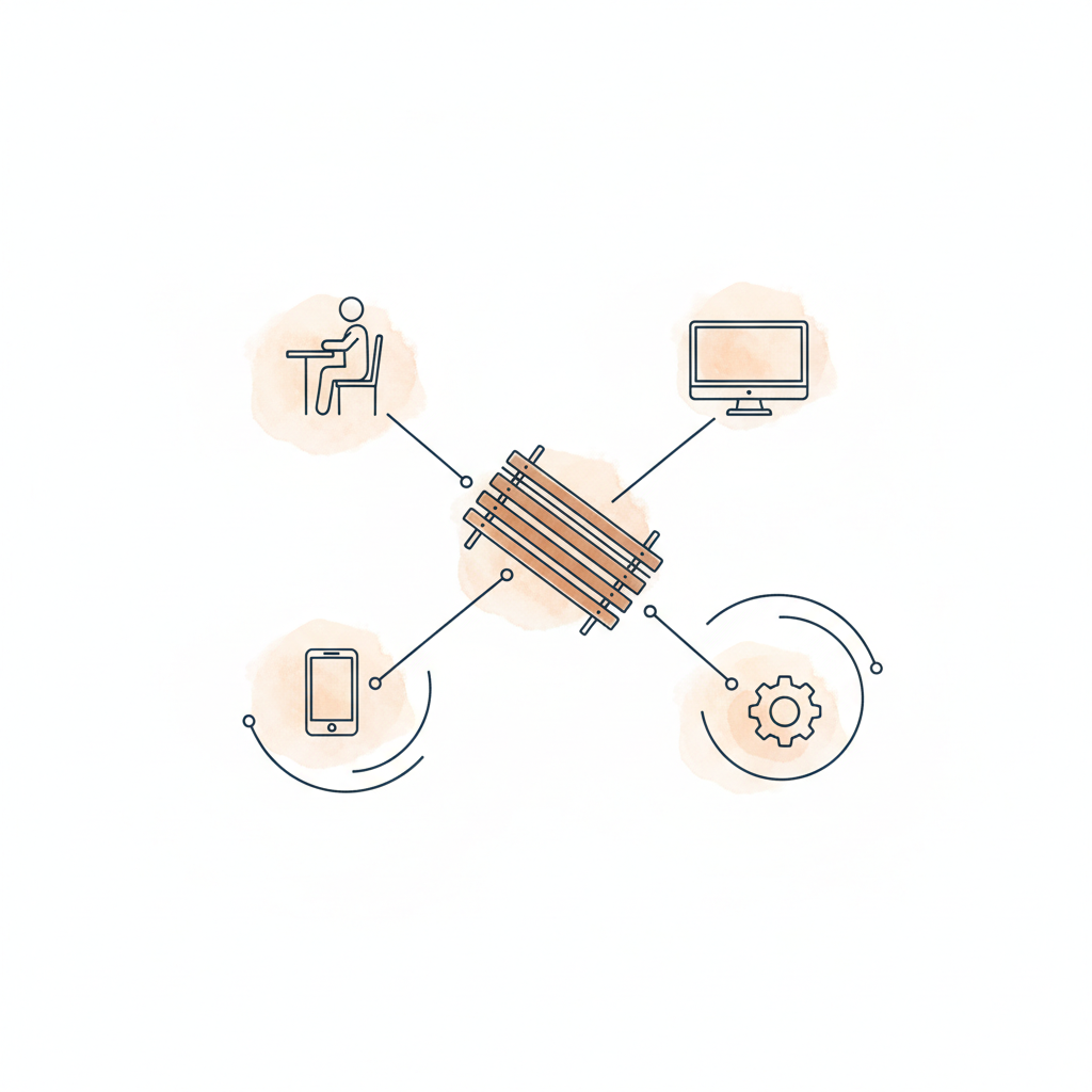 Watercolour illustration of a tipped park bench with four paths leading to different bookkeeping alternatives