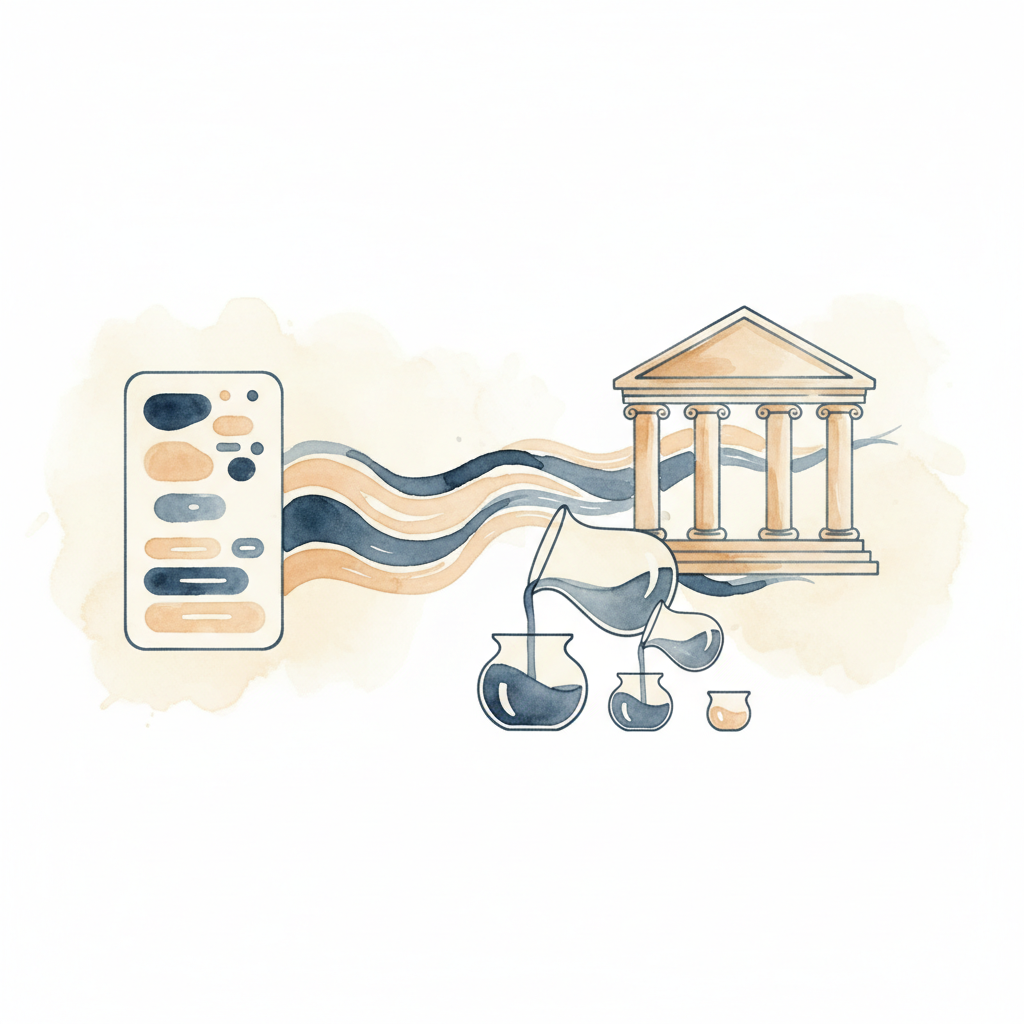 Watercolour illustration of PayPal transactions reconciling with bank deposits