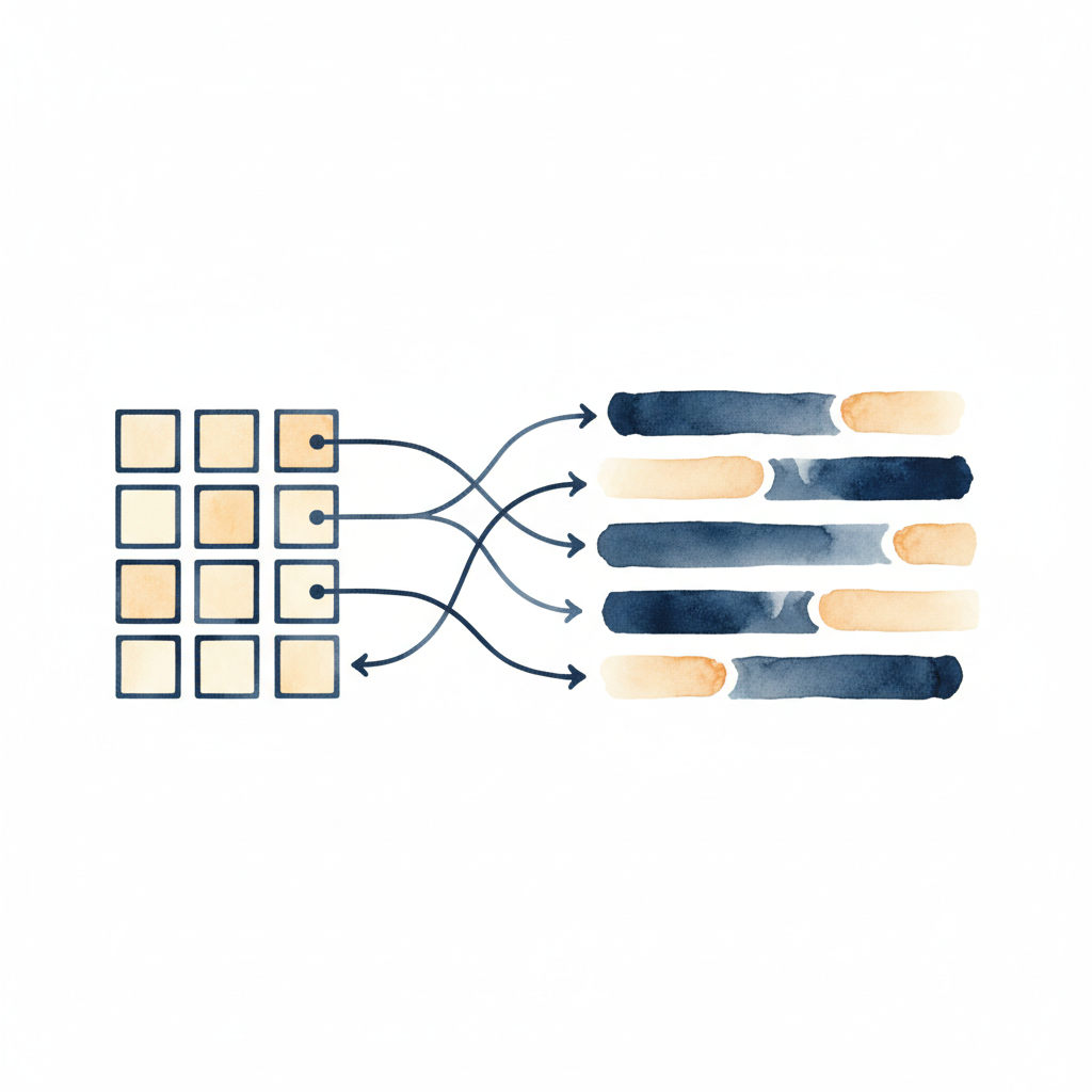Watercolour illustration of VAT calculations flowing from bank entries to tax return
